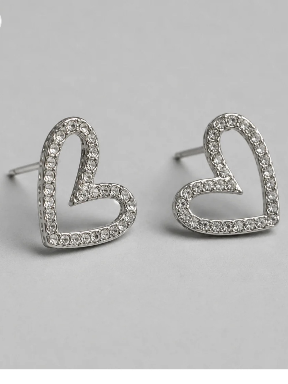 Silver Rhinestone Heart Post Earrings